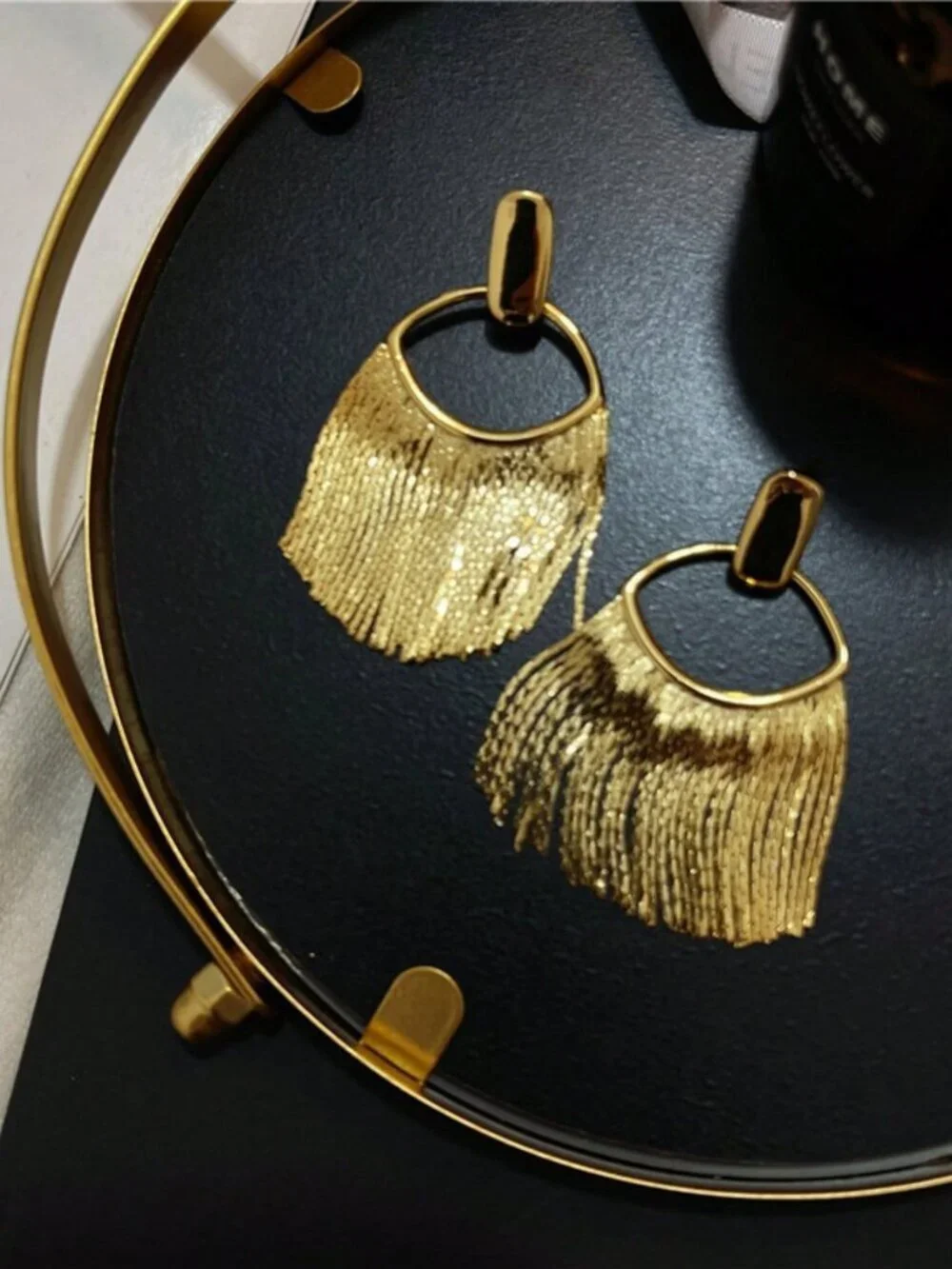 Gold luxury Women's Crescent Shaped Metal Chain Pendant Earrings